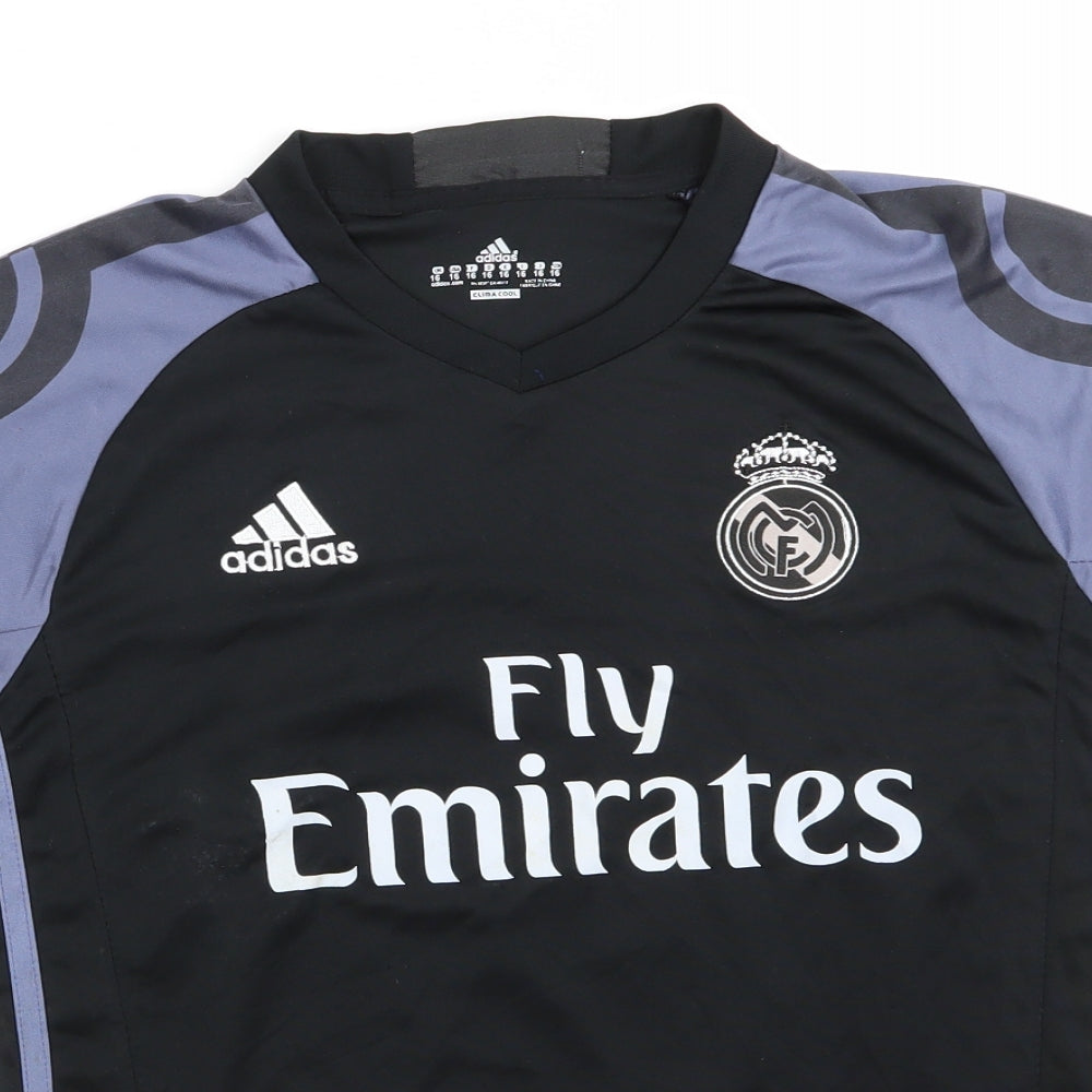 adidas Boys Black   Basic T-Shirt Size 16 Years V-Neck  - No 7 Ronaldo Fly Emirates