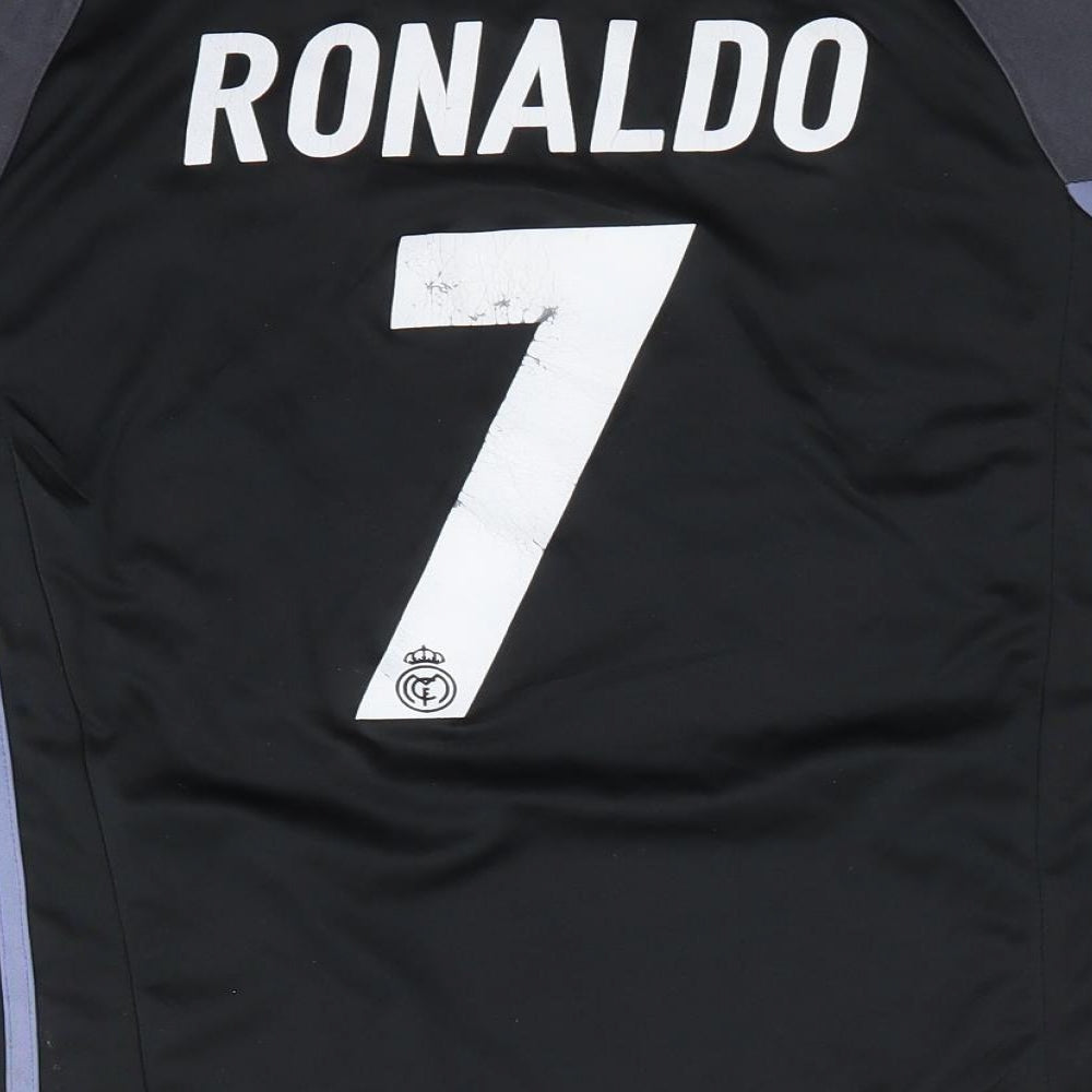 adidas Boys Black   Basic T-Shirt Size 16 Years V-Neck  - No 7 Ronaldo Fly Emirates