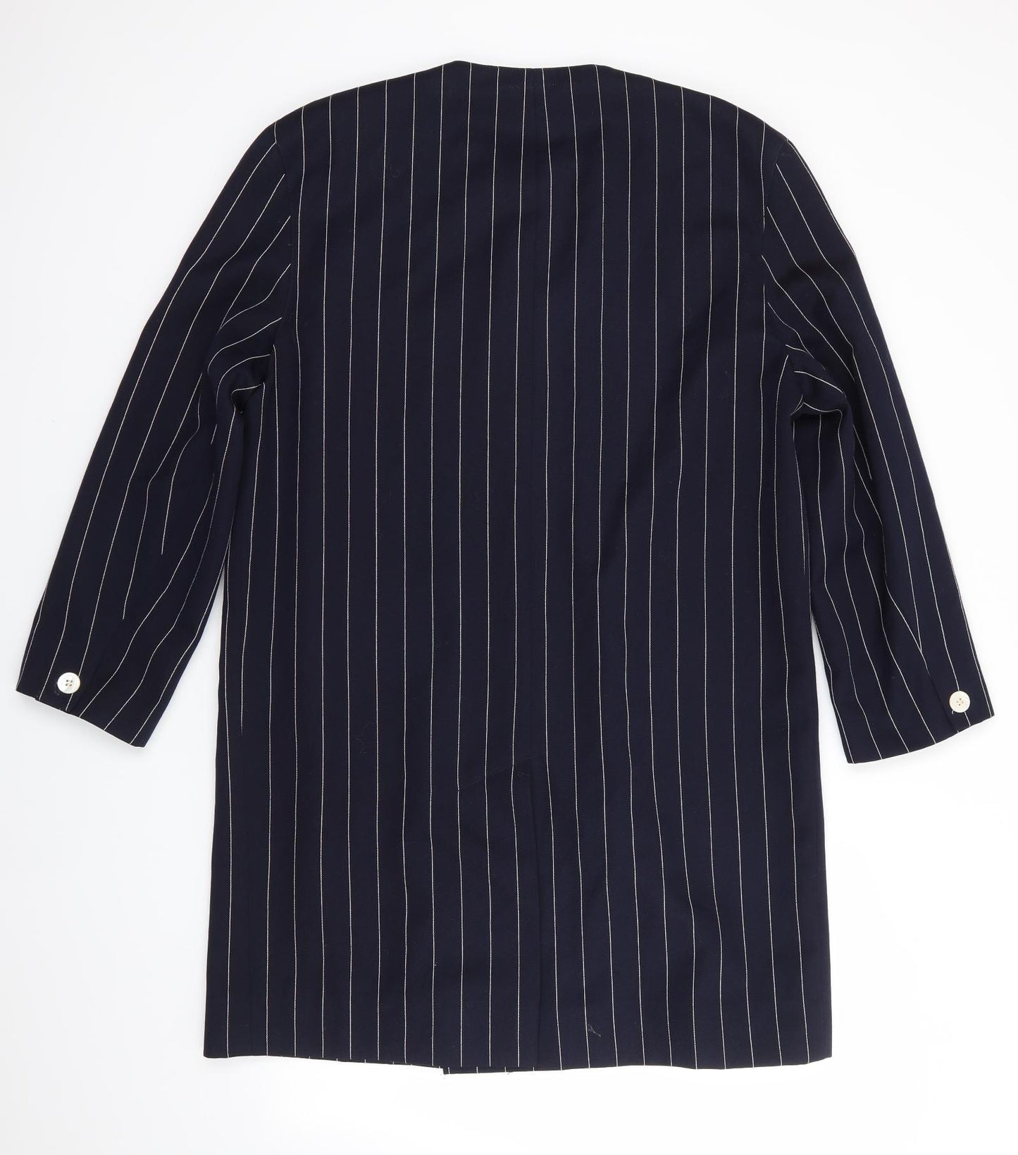 Windsmoor Womens Blue Spotted  Jacket Suit Jacket    - Thin White Vertical Stripe Collarless Pockets