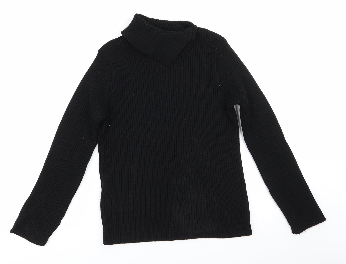 New Look Womens Black Roll Neck  Acrylic Pullover Jumper Size 14   - Ribbed Uneven Collar