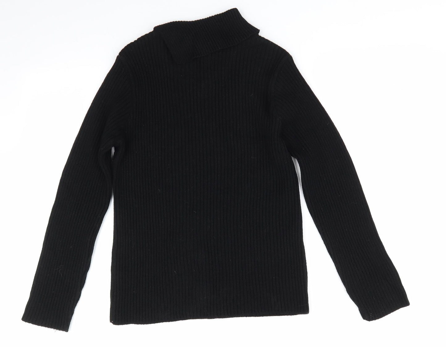 New Look Womens Black Roll Neck  Acrylic Pullover Jumper Size 14   - Ribbed Uneven Collar