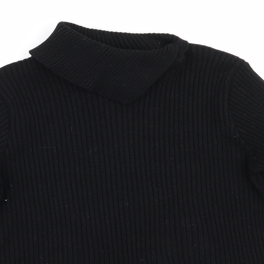 New Look Womens Black Roll Neck  Acrylic Pullover Jumper Size 14   - Ribbed Uneven Collar