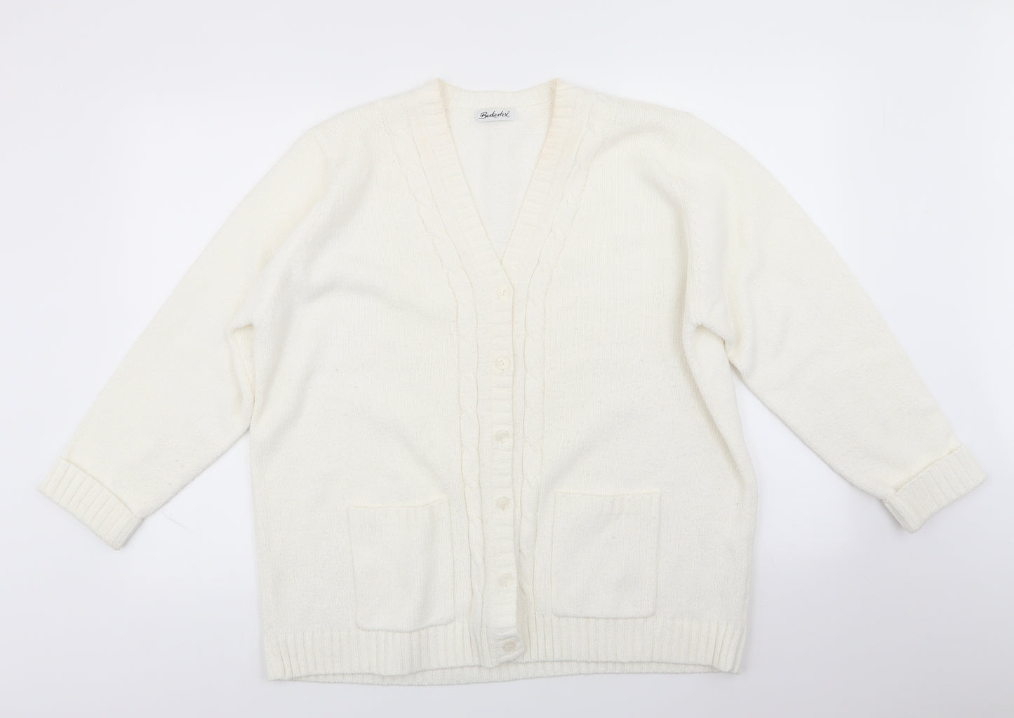 Berkertex Womens White V-Neck  Acrylic Cardigan Jumper Size 22