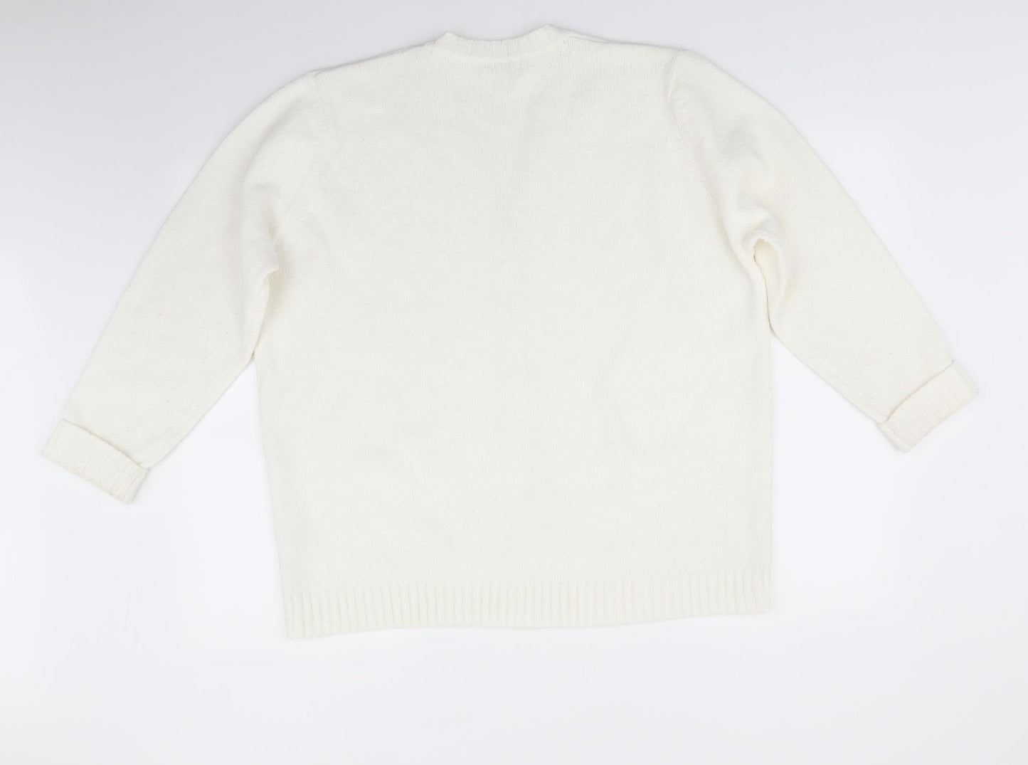 Berkertex Womens White V-Neck  Acrylic Cardigan Jumper Size 22