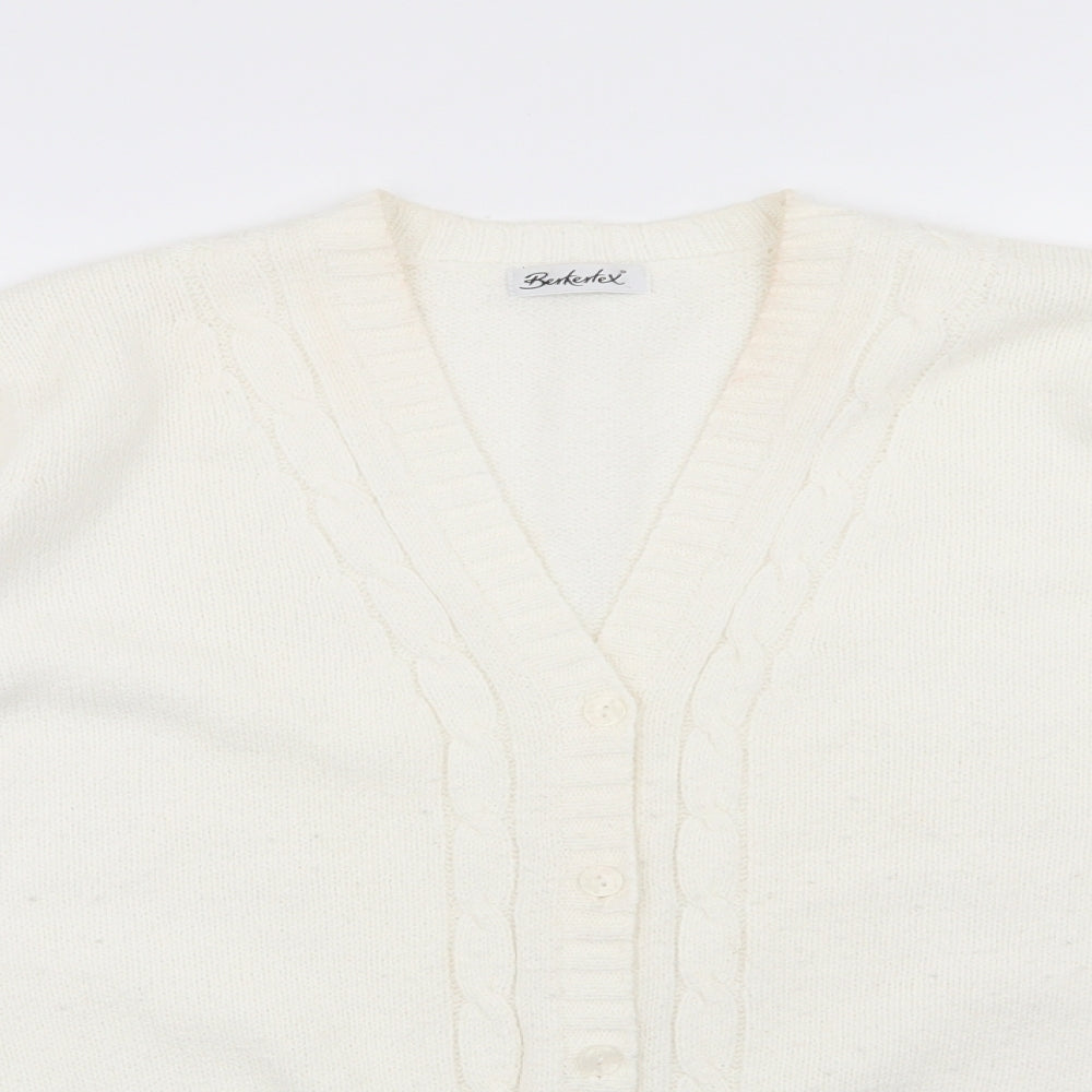 Berkertex Womens White V-Neck  Acrylic Cardigan Jumper Size 22