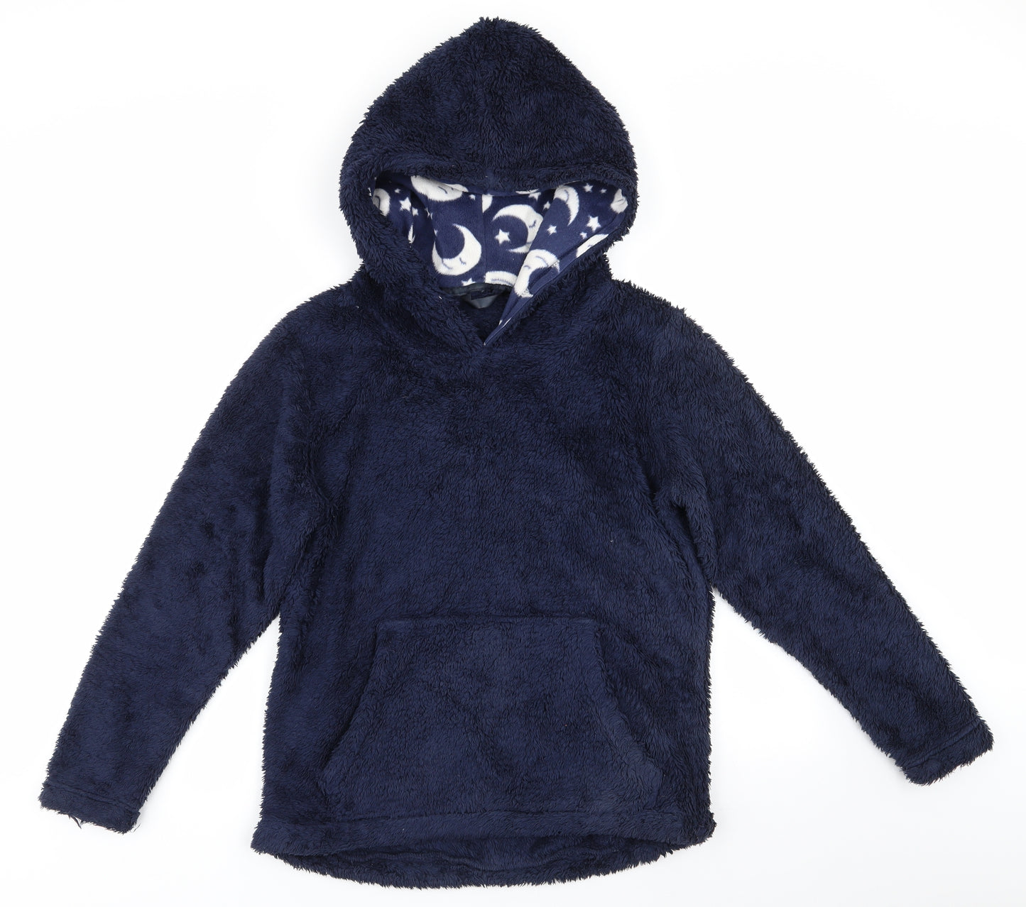 George Womens Blue Solid Polyester  Pyjama Top Size 8   - Fluffy Navy Blue Lounge Hoodie