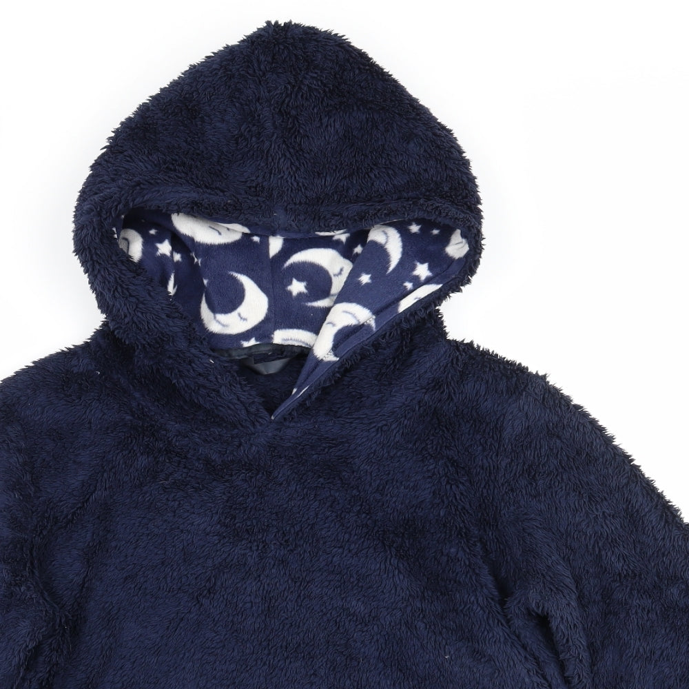 George Womens Blue Solid Polyester  Pyjama Top Size 8   - Fluffy Navy Blue Lounge Hoodie