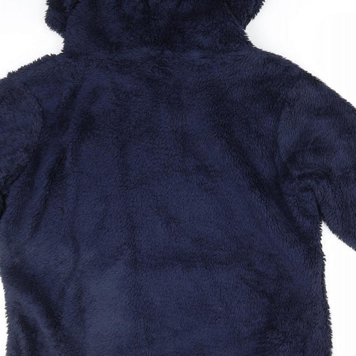 George Womens Blue Solid Polyester  Pyjama Top Size 8   - Fluffy Navy Blue Lounge Hoodie