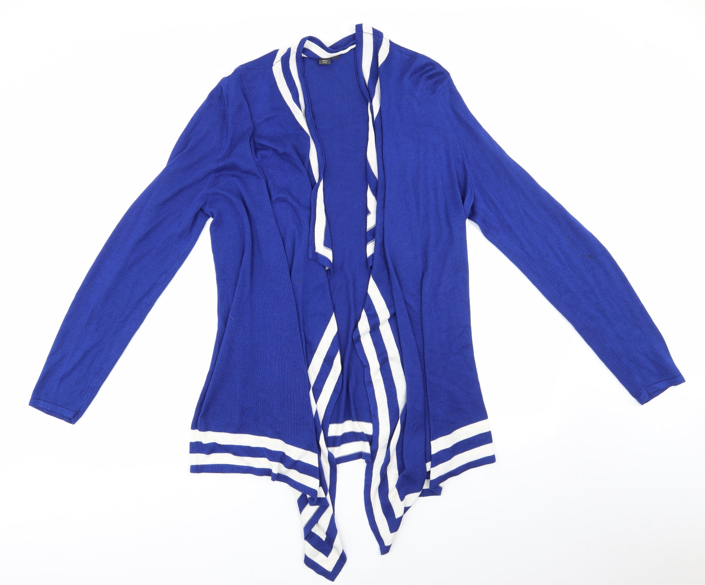 Covington Womens Blue V-Neck Striped  Cardigan Jumper Size XL   - Waterfall Cardigan White Stripe trim Cobalt Blue