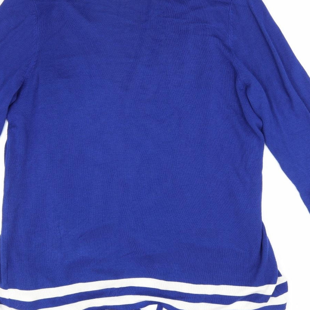 Covington Womens Blue V-Neck Striped  Cardigan Jumper Size XL   - Waterfall Cardigan White Stripe trim Cobalt Blue