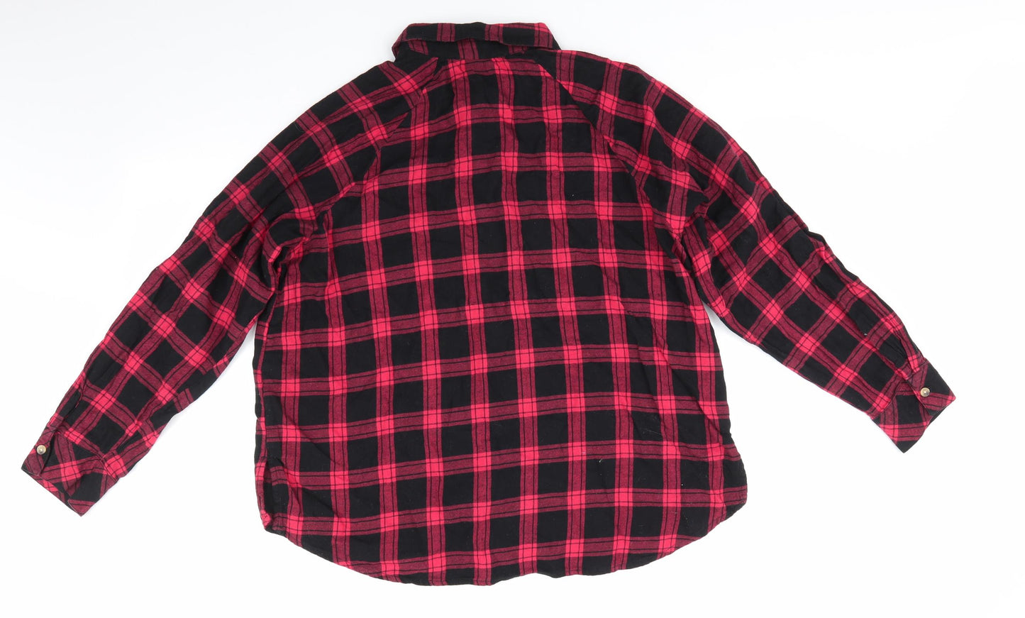 Primark Womens Red Check Cotton Basic Button-Up Size 16 Collared - Black & Red Check