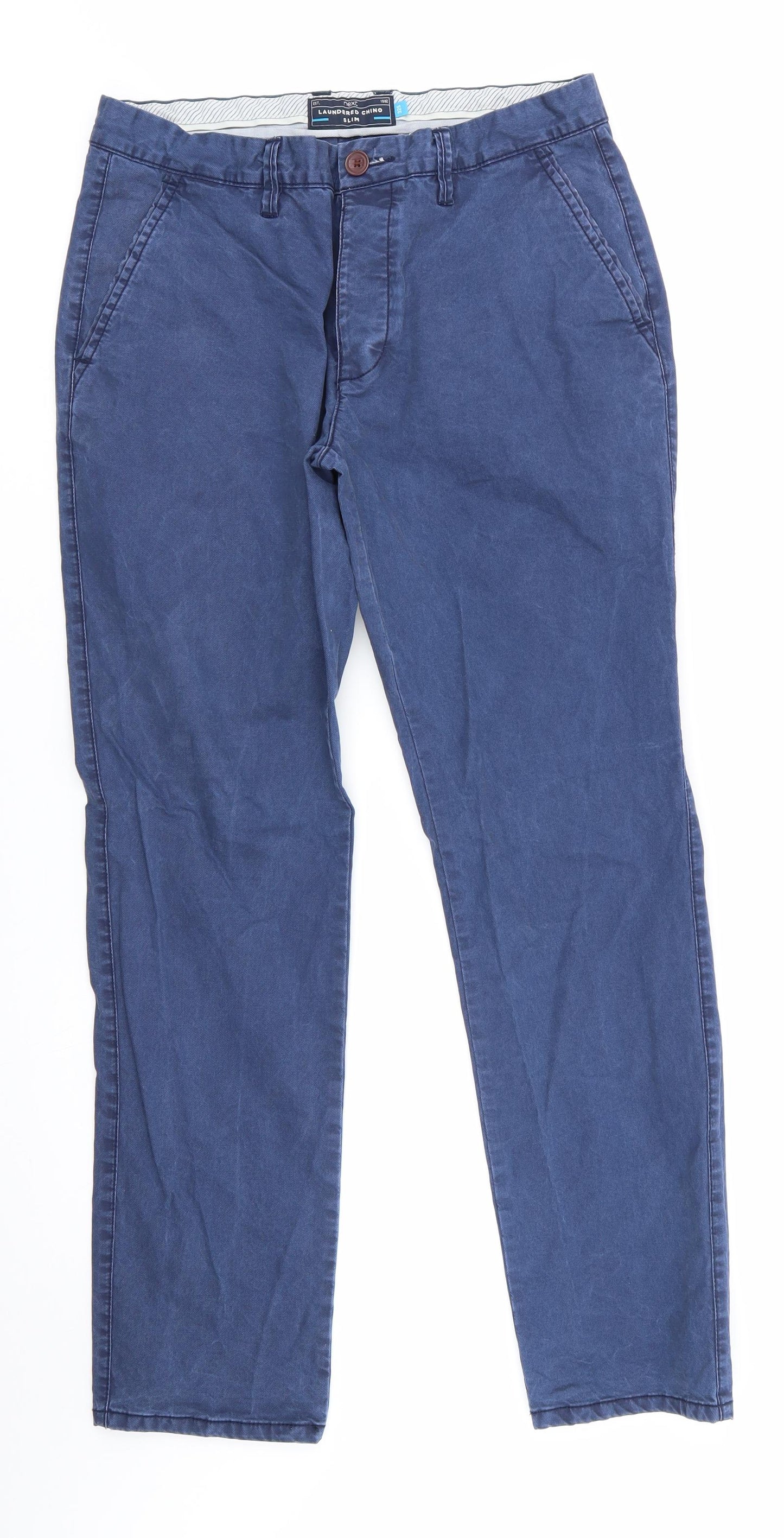 NEXT Mens Blue  Cotton Chino Trousers Size 32 in L28 in Regular  - Mid Blue