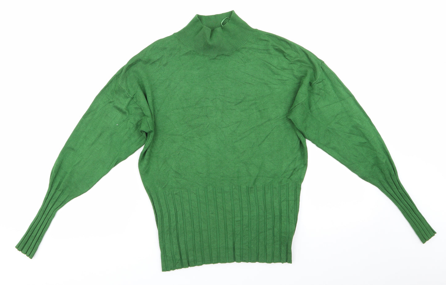 Marks and Spencer Womens Green High Neck  Viscose Pullover Jumper Size 14   - Rib style lower arms Mid Green