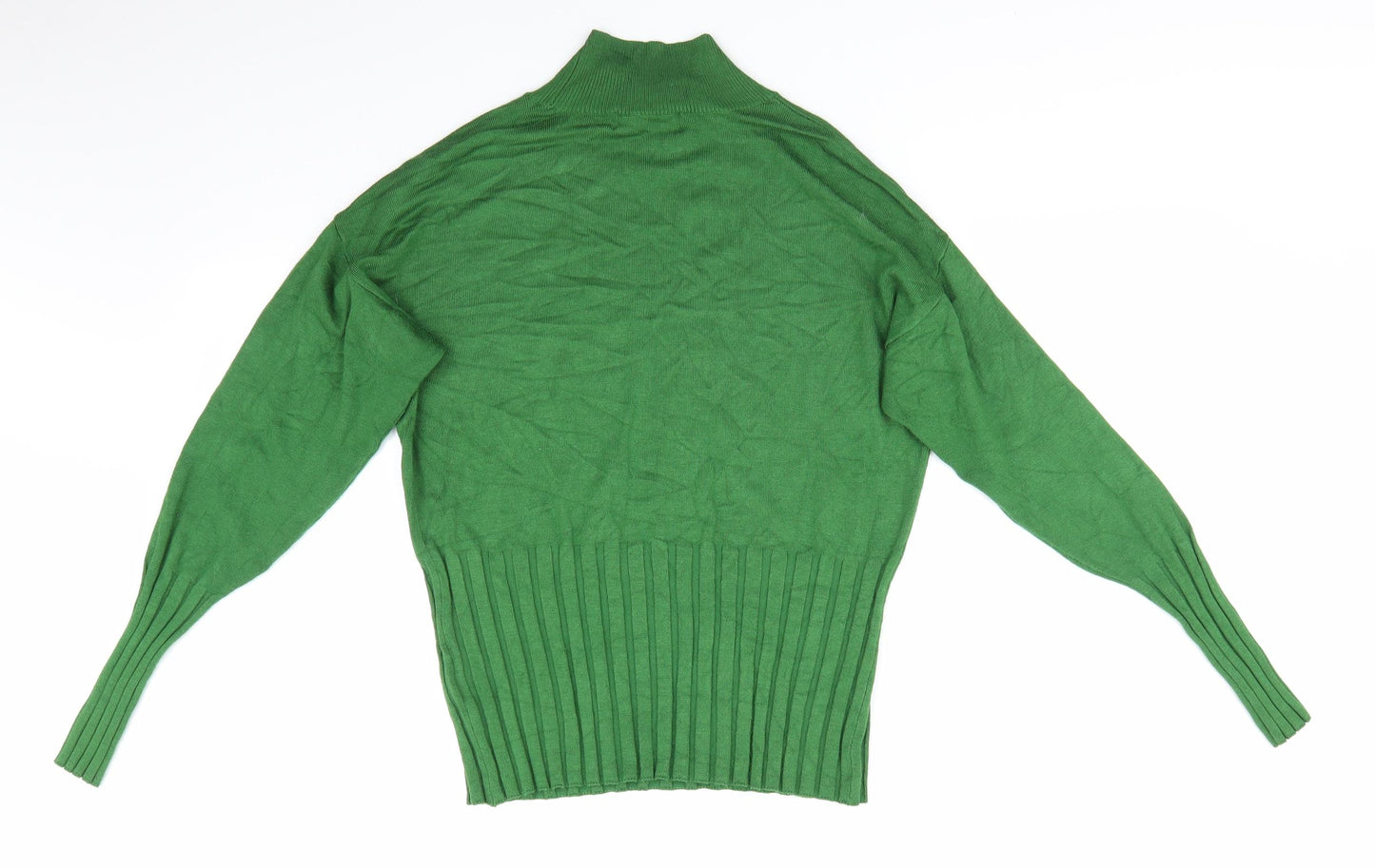 Marks and Spencer Womens Green High Neck  Viscose Pullover Jumper Size 14   - Rib style lower arms Mid Green