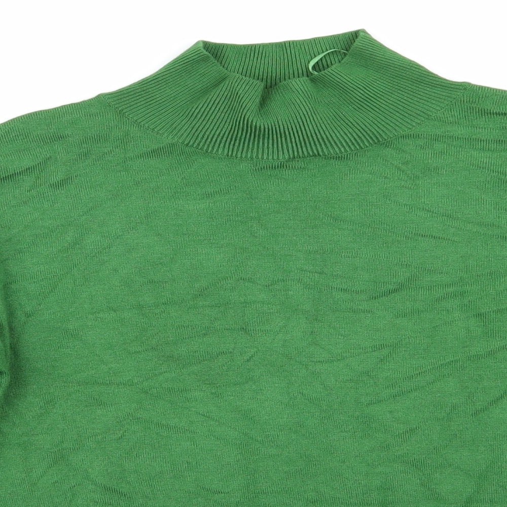 Marks and Spencer Womens Green High Neck  Viscose Pullover Jumper Size 14   - Rib style lower arms Mid Green