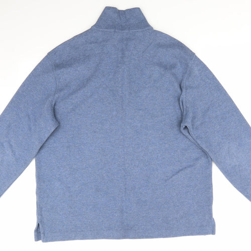 Polo Ralph Lauren Mens Blue High Neck  Cotton Henley Jumper Size L   - Blue Grey mix
