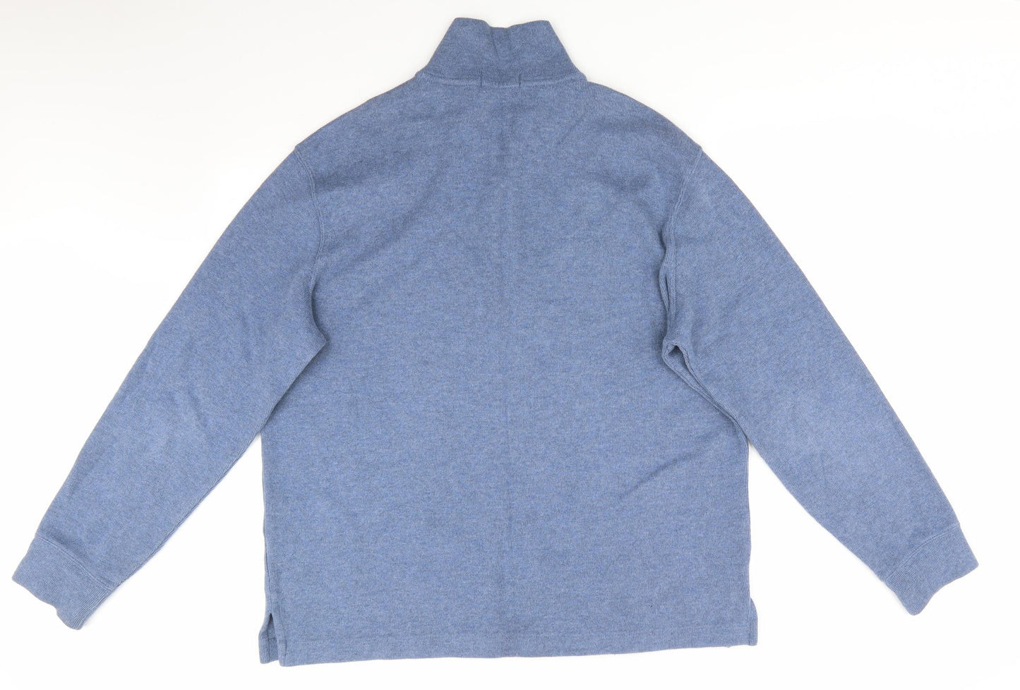Polo Ralph Lauren Mens Blue High Neck  Cotton Henley Jumper Size L   - Blue Grey mix