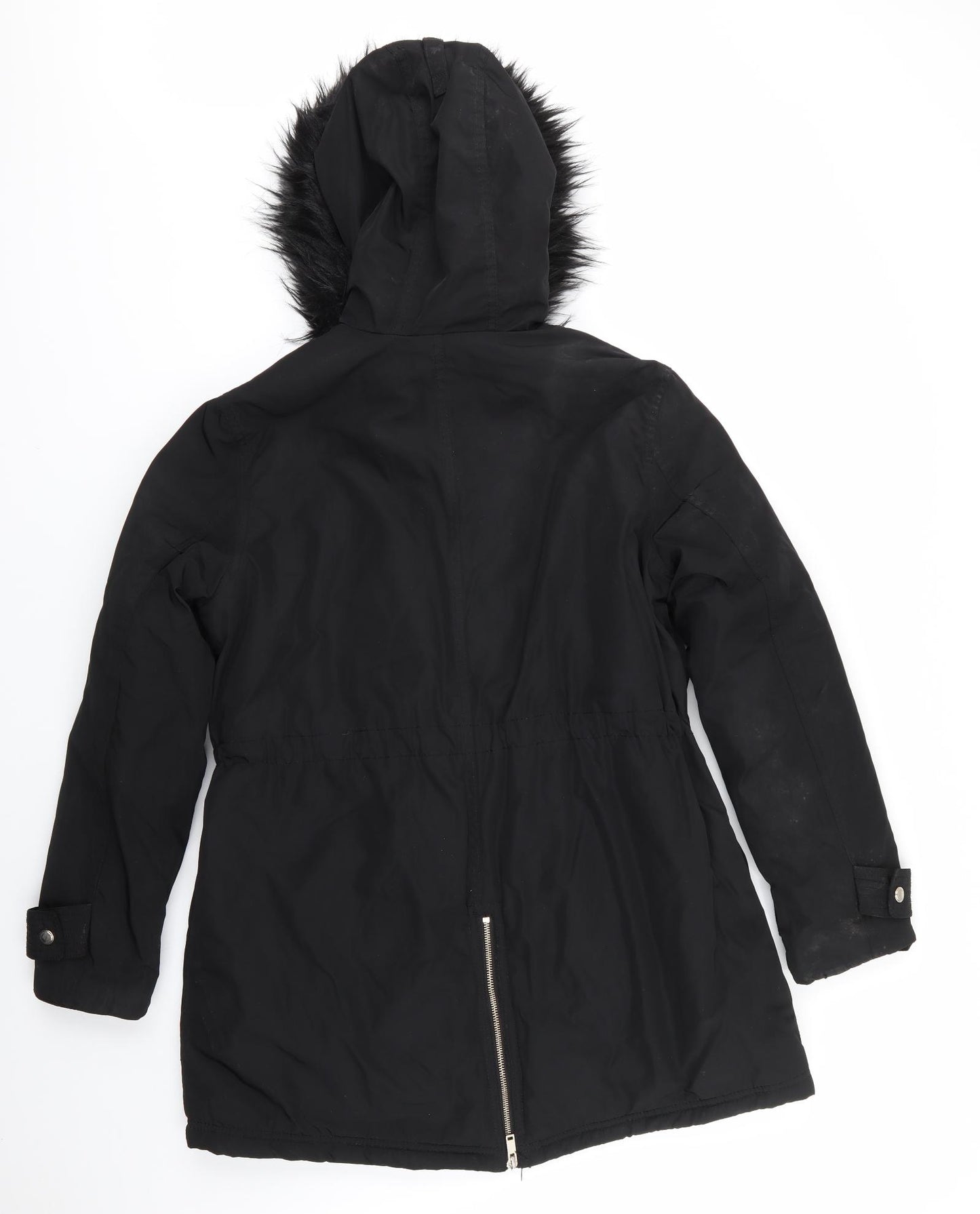 Papaya Womens Black   Parka Coat Size 14   - Fleece lined & faux fur trimmed hood Zip hemline vent