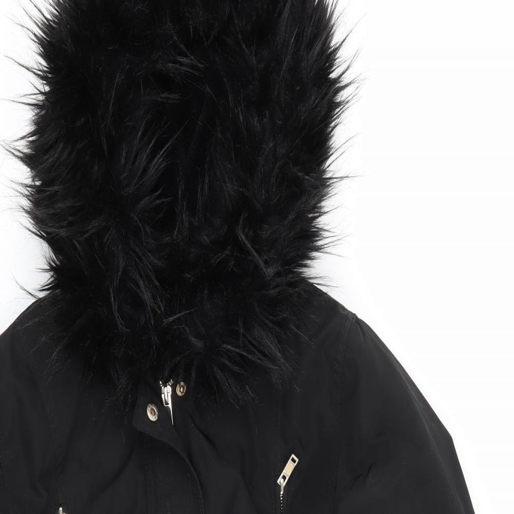 Papaya Womens Black   Parka Coat Size 14   - Fleece lined & faux fur trimmed hood Zip hemline vent