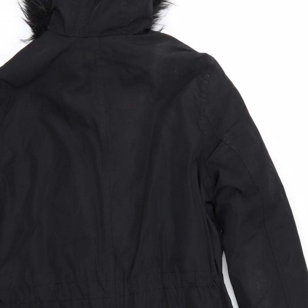 Papaya Womens Black   Parka Coat Size 14   - Fleece lined & faux fur trimmed hood Zip hemline vent