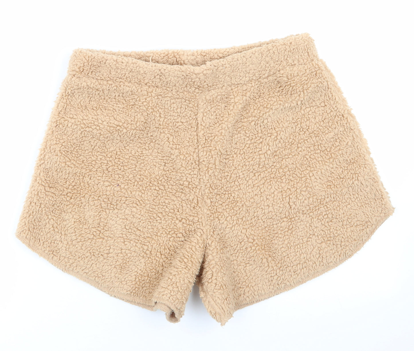 PRETTYLITTLETHING Womens Beige Solid Polyester  Sleep Shorts Size M   - Faux sheep fur effect