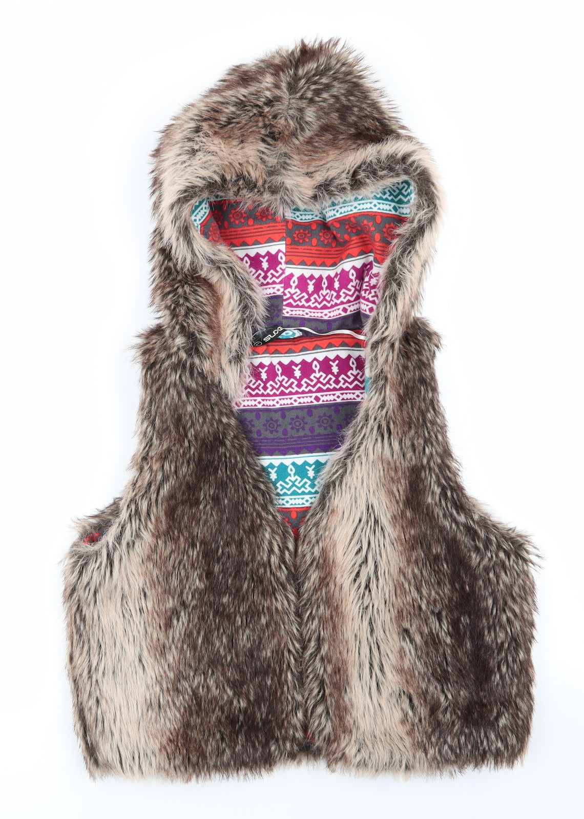 Suxess Womens Brown Animal Print  Gilet Waistcoat Size L   - Faux Multi colour fur