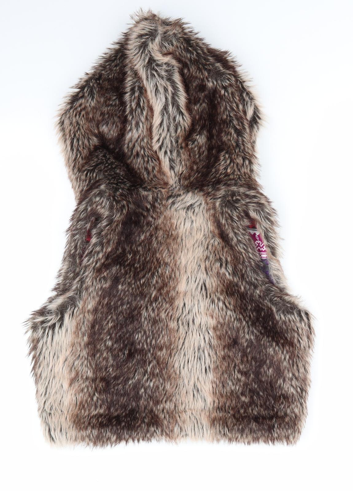 Suxess Womens Brown Animal Print  Gilet Waistcoat Size L   - Faux Multi colour fur