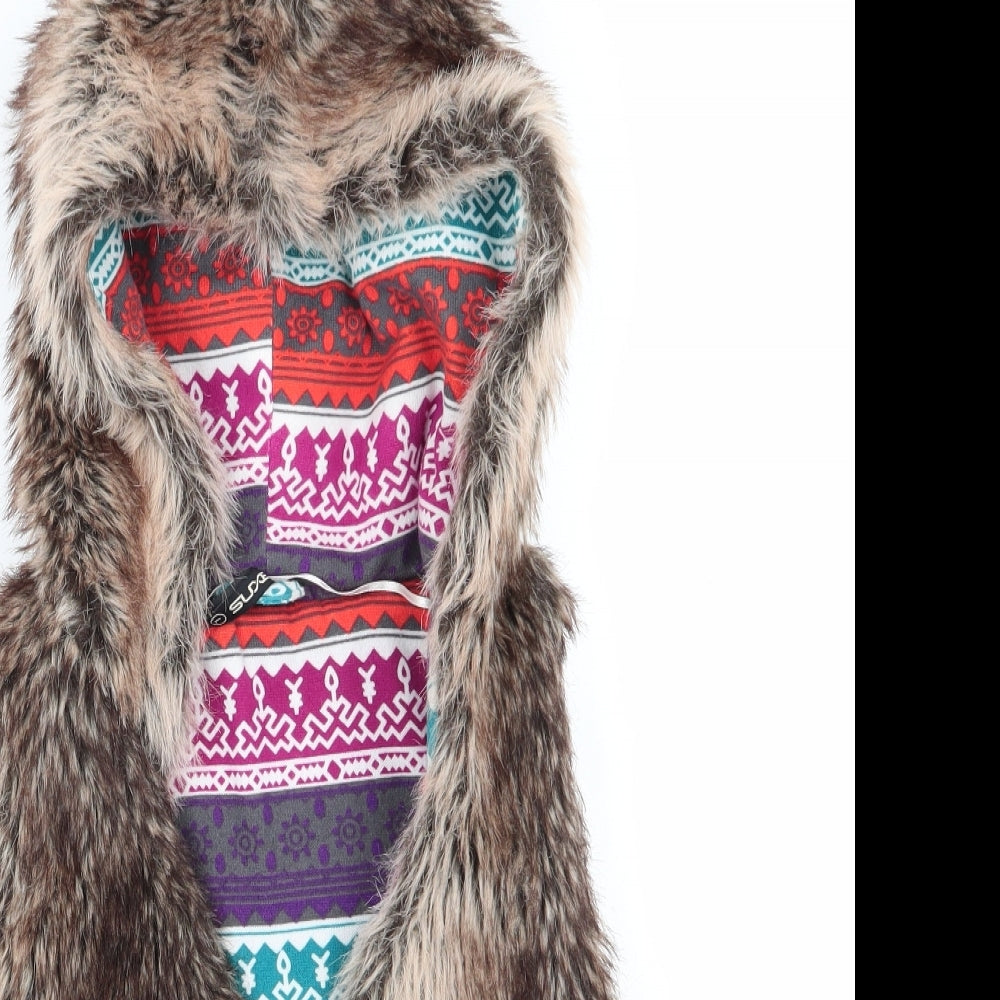 Suxess Womens Brown Animal Print  Gilet Waistcoat Size L   - Faux Multi colour fur