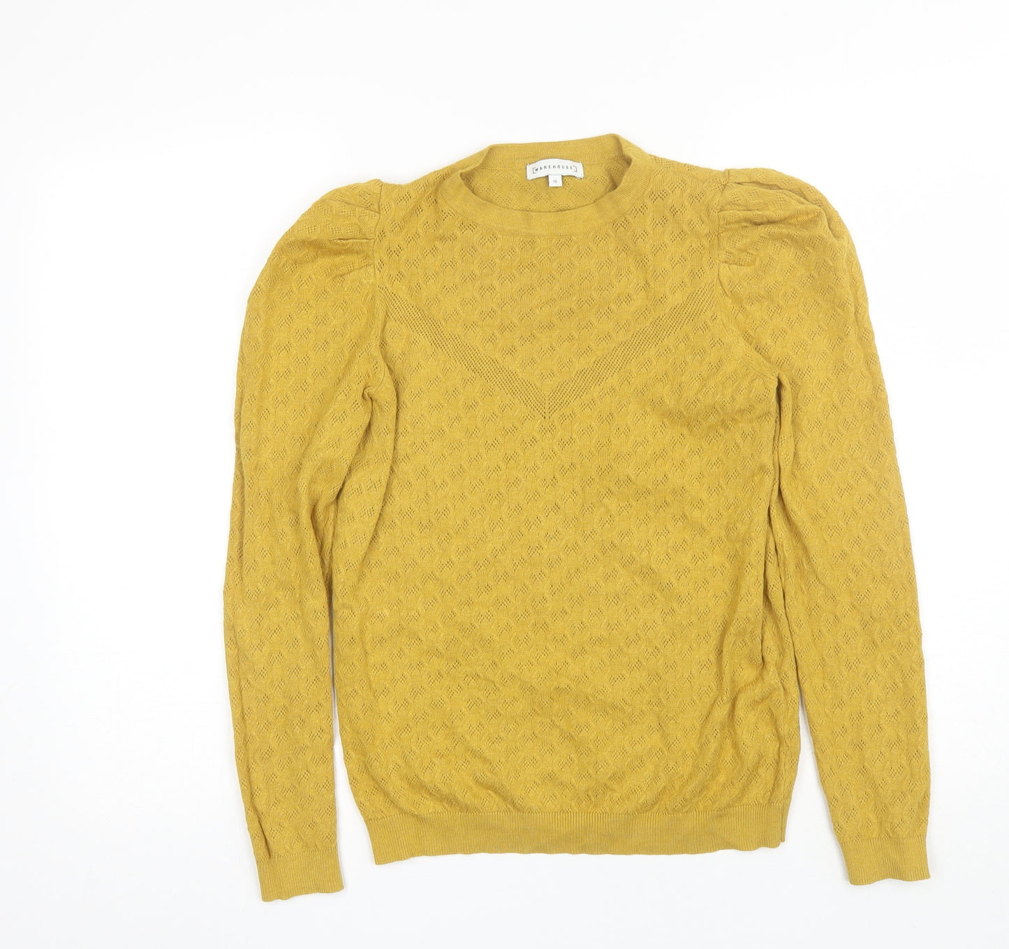 Warehouse Womens Yellow Round Neck  Viscose Pullover Jumper Size 12