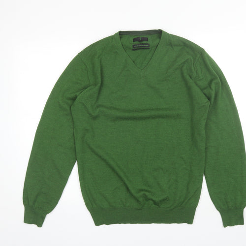Jasper Conran Mens Green V-Neck  Wool Pullover Jumper Size L