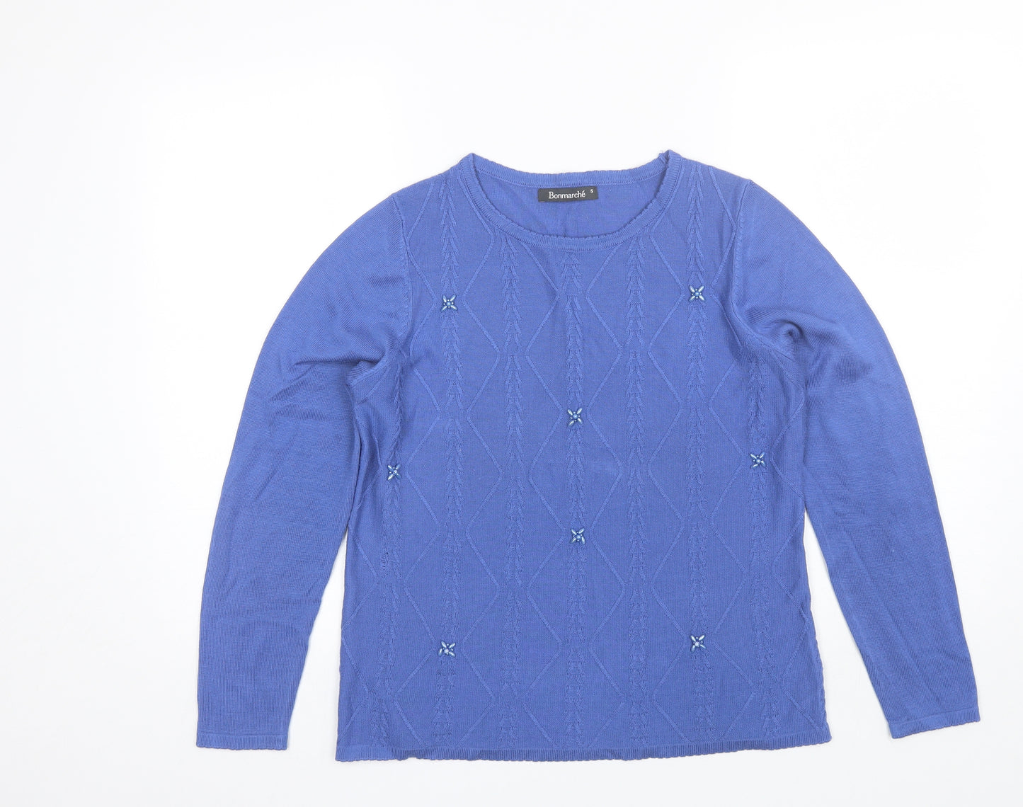 Bonmarche Womens Blue Round Neck  Acrylic Pullover Jumper Size S