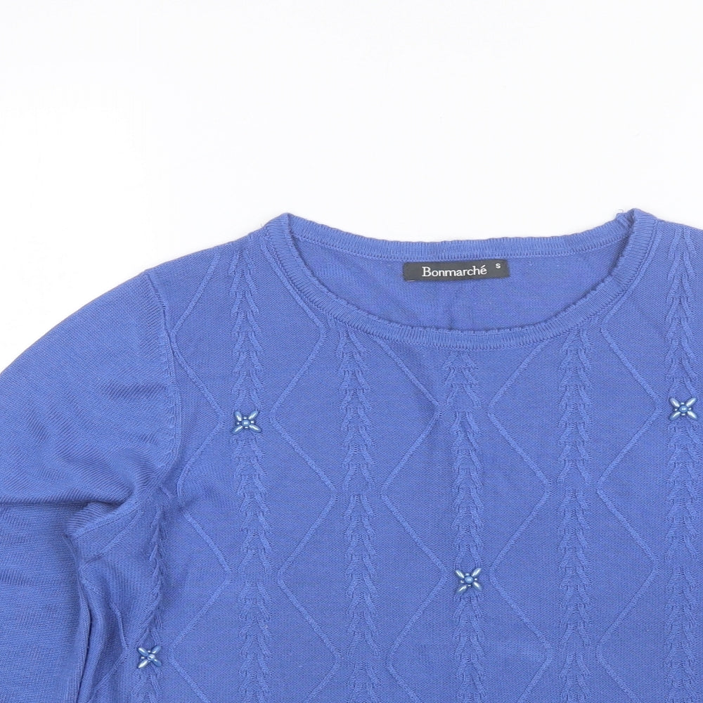 Bonmarche Womens Blue Round Neck  Acrylic Pullover Jumper Size S