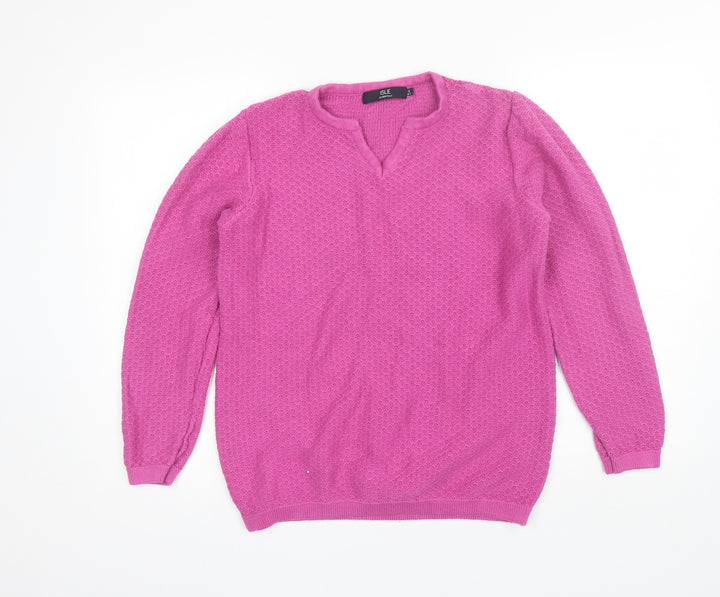Isle Womens Pink Round Neck Cotton Pullover Jumper Size S