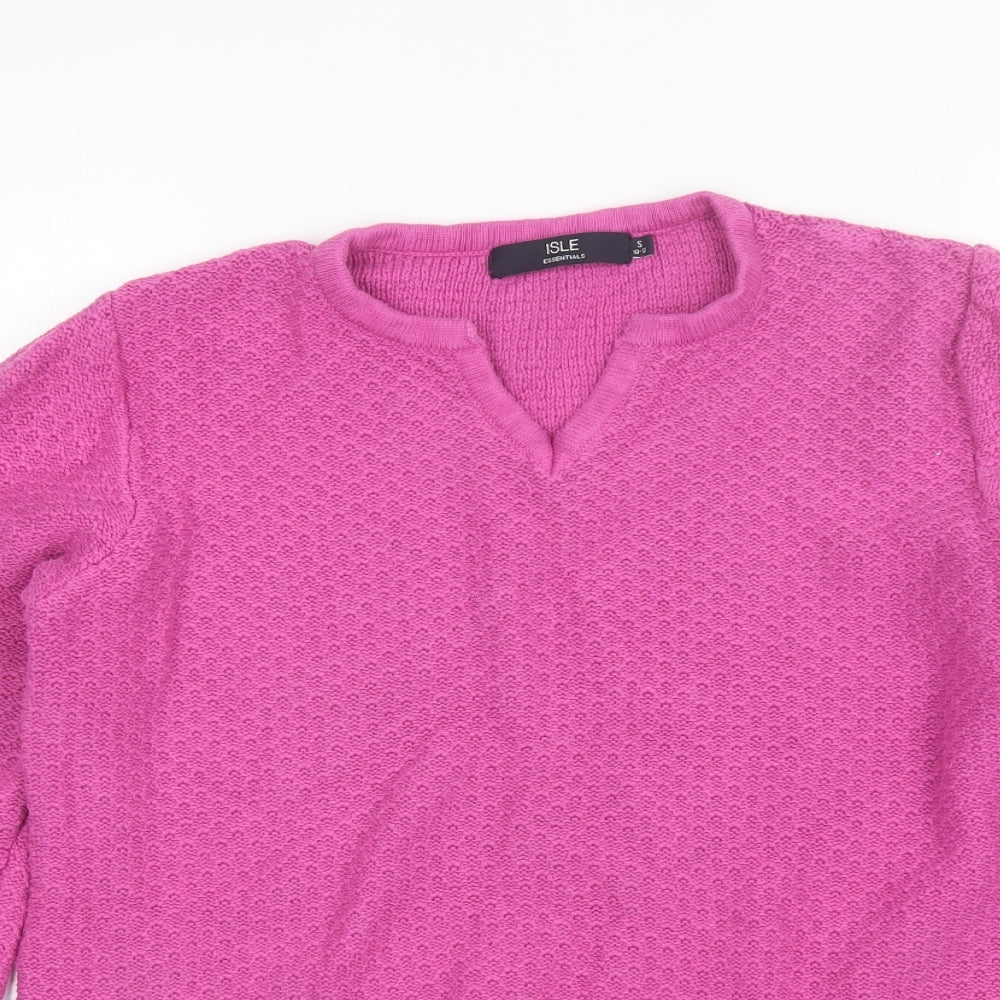 Isle Womens Pink Round Neck  Cotton Pullover Jumper Size S