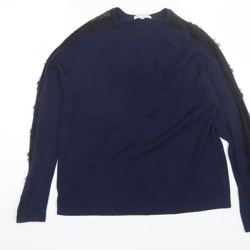Warehouse Womens Blue Round Neck  Viscose Pullover Jumper Size 12
