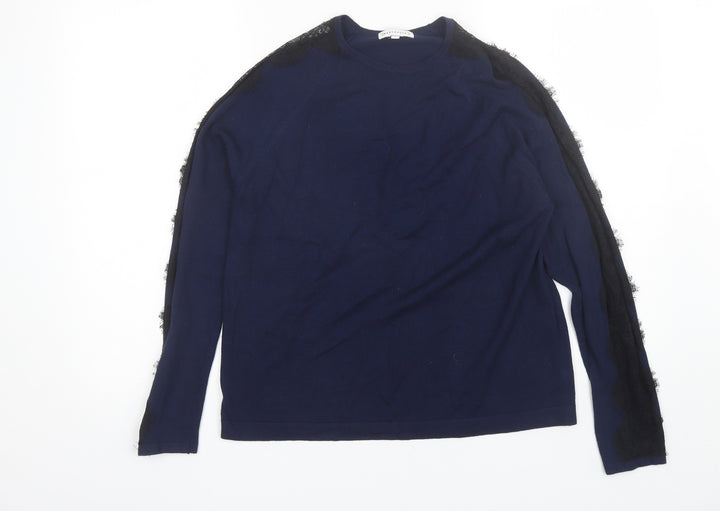 Warehouse Womens Blue Round Neck Viscose Pullover Jumper Size 12