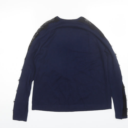 Warehouse Womens Blue Round Neck  Viscose Pullover Jumper Size 12