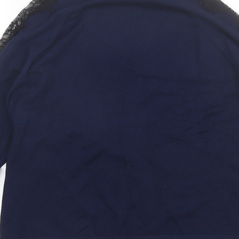 Warehouse Womens Blue Round Neck  Viscose Pullover Jumper Size 12