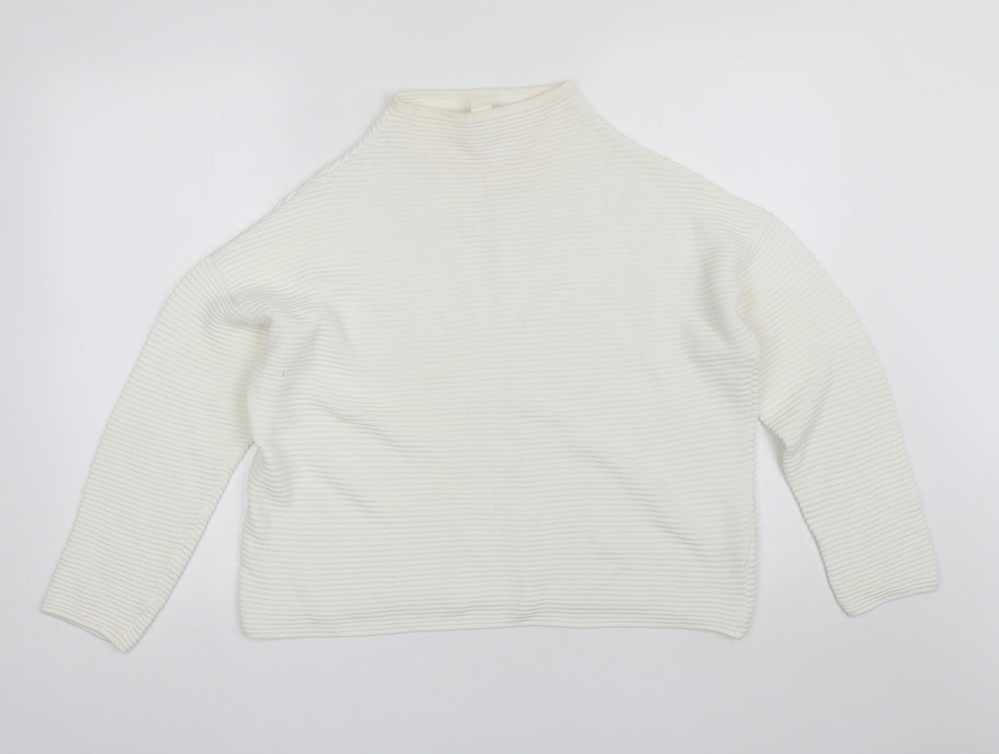 H&M Womens White High Neck  Cotton Pullover Jumper Size M