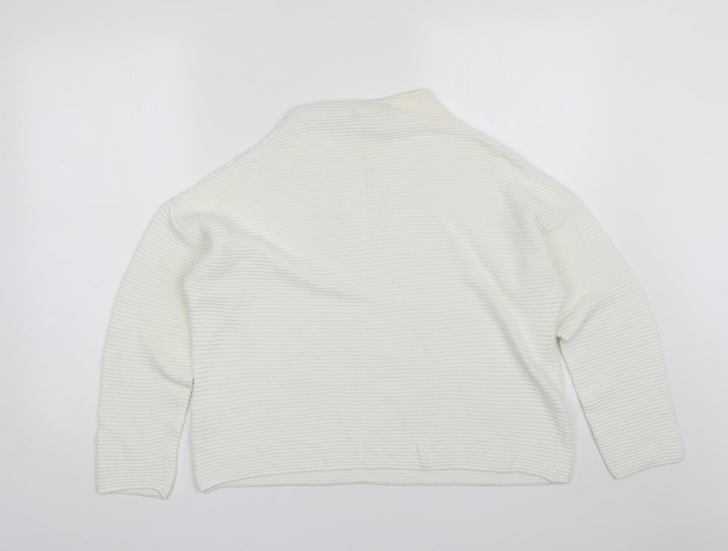 H&M Womens White High Neck  Cotton Pullover Jumper Size M