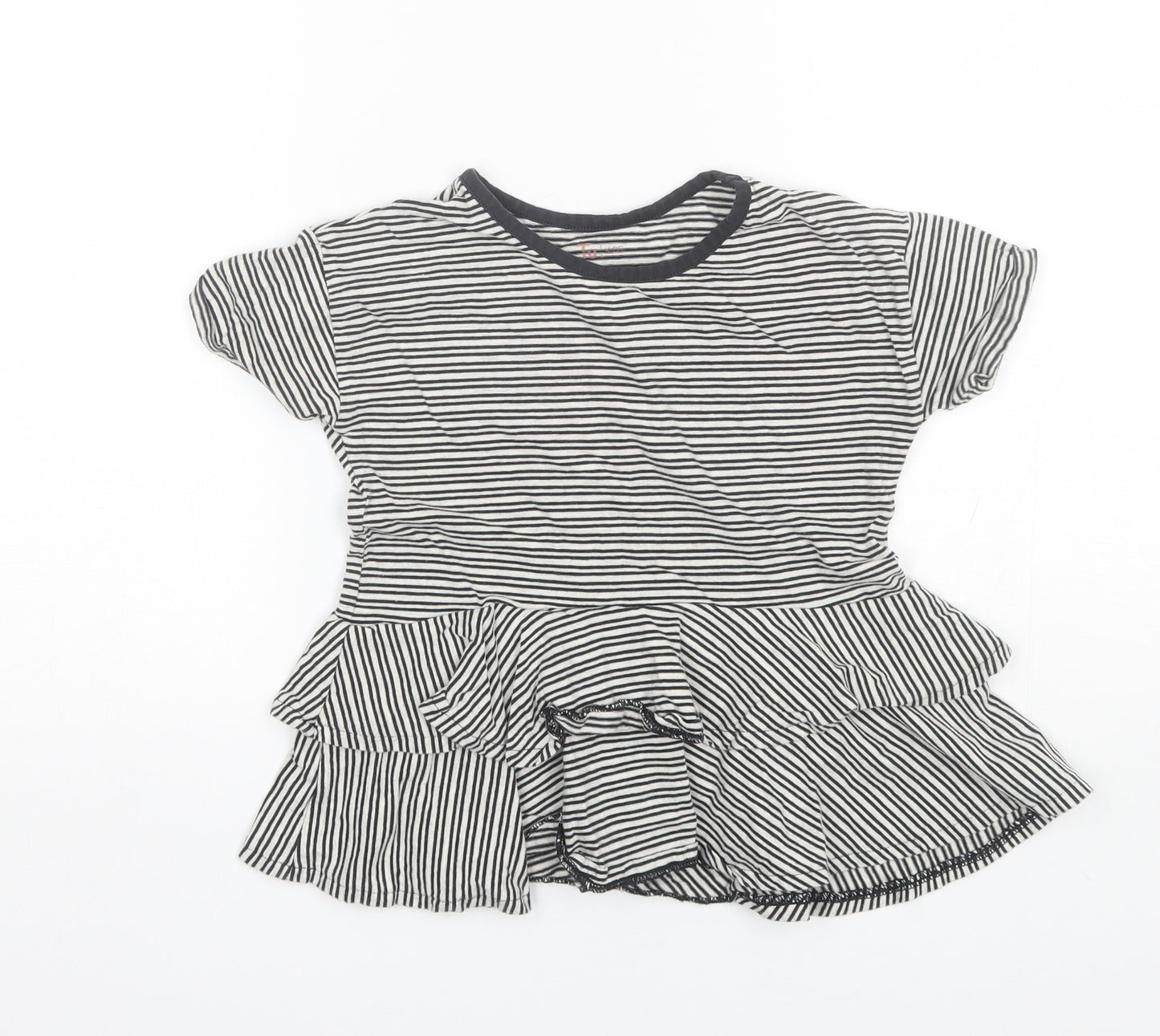 TU Girls Black Striped Cotton Basic T-Shirt Size 7 Years Round Neck