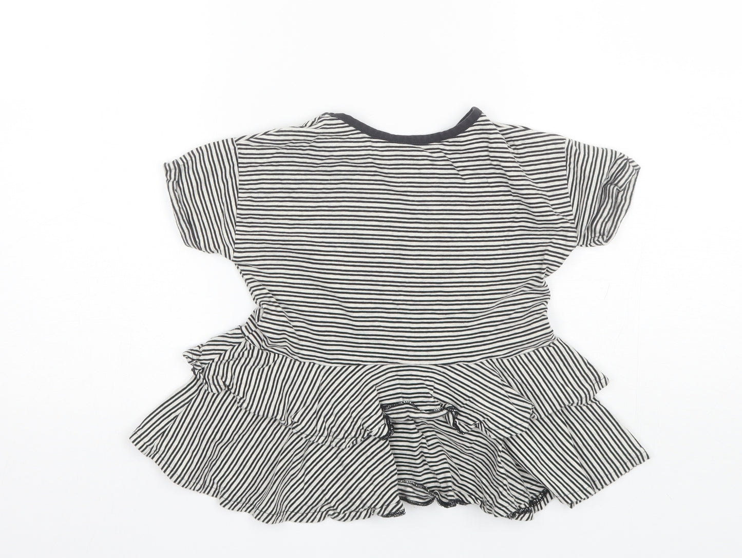 TU Girls Black Striped Cotton Basic T-Shirt Size 7 Years Round Neck