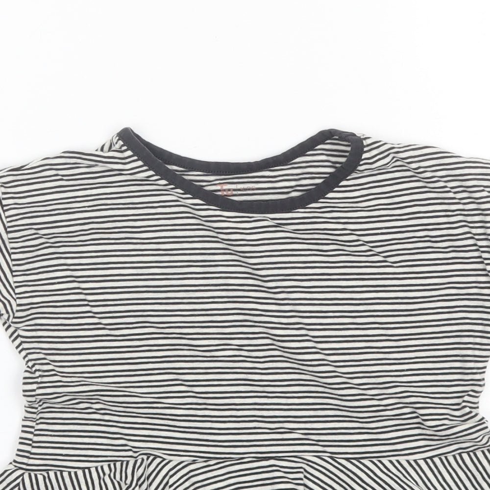 TU Girls Black Striped Cotton Basic T-Shirt Size 7 Years Round Neck