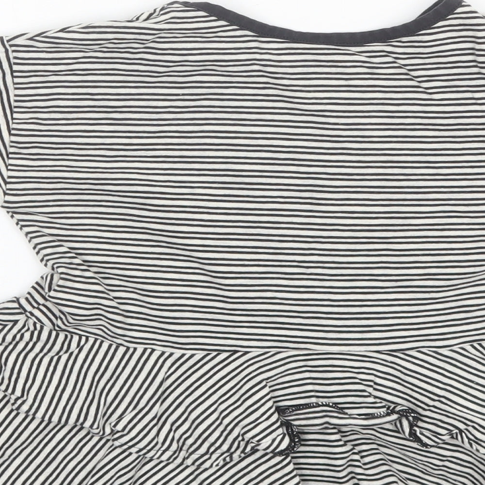 TU Girls Black Striped Cotton Basic T-Shirt Size 7 Years Round Neck