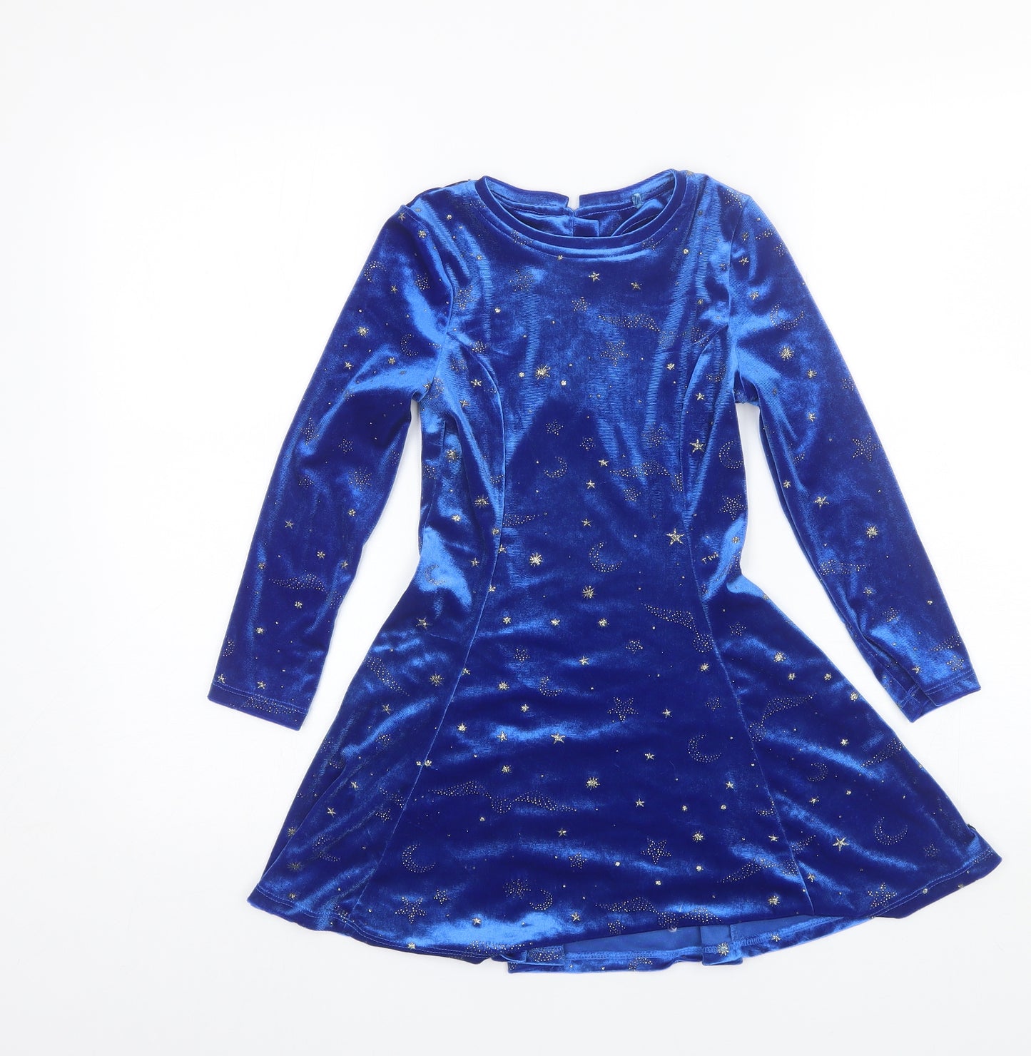 Marks and Spencer Girls Blue  Polyester Shift  Size 6-7 Years  Round Neck