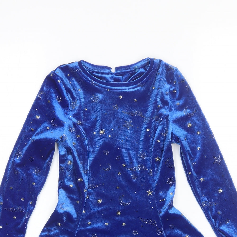 Marks and Spencer Girls Blue  Polyester Shift  Size 6-7 Years  Round Neck