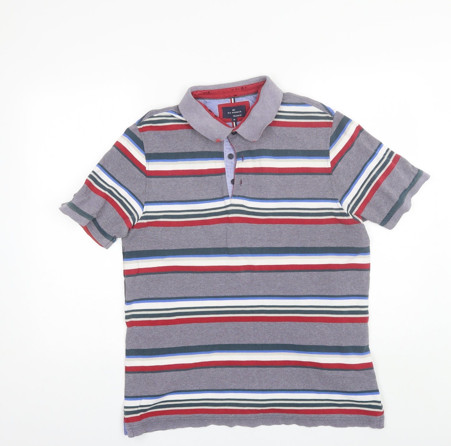 Marks and Spencer Mens Blue Striped Cotton  Polo Size M Collared