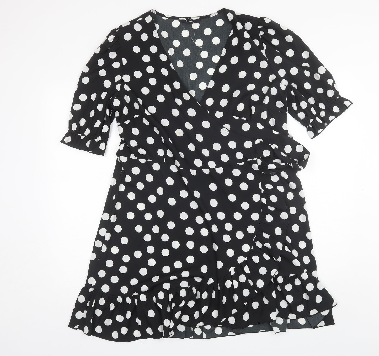 George Womens Black Polka Dot Polyester Wrap Dress  Size 16  V-Neck