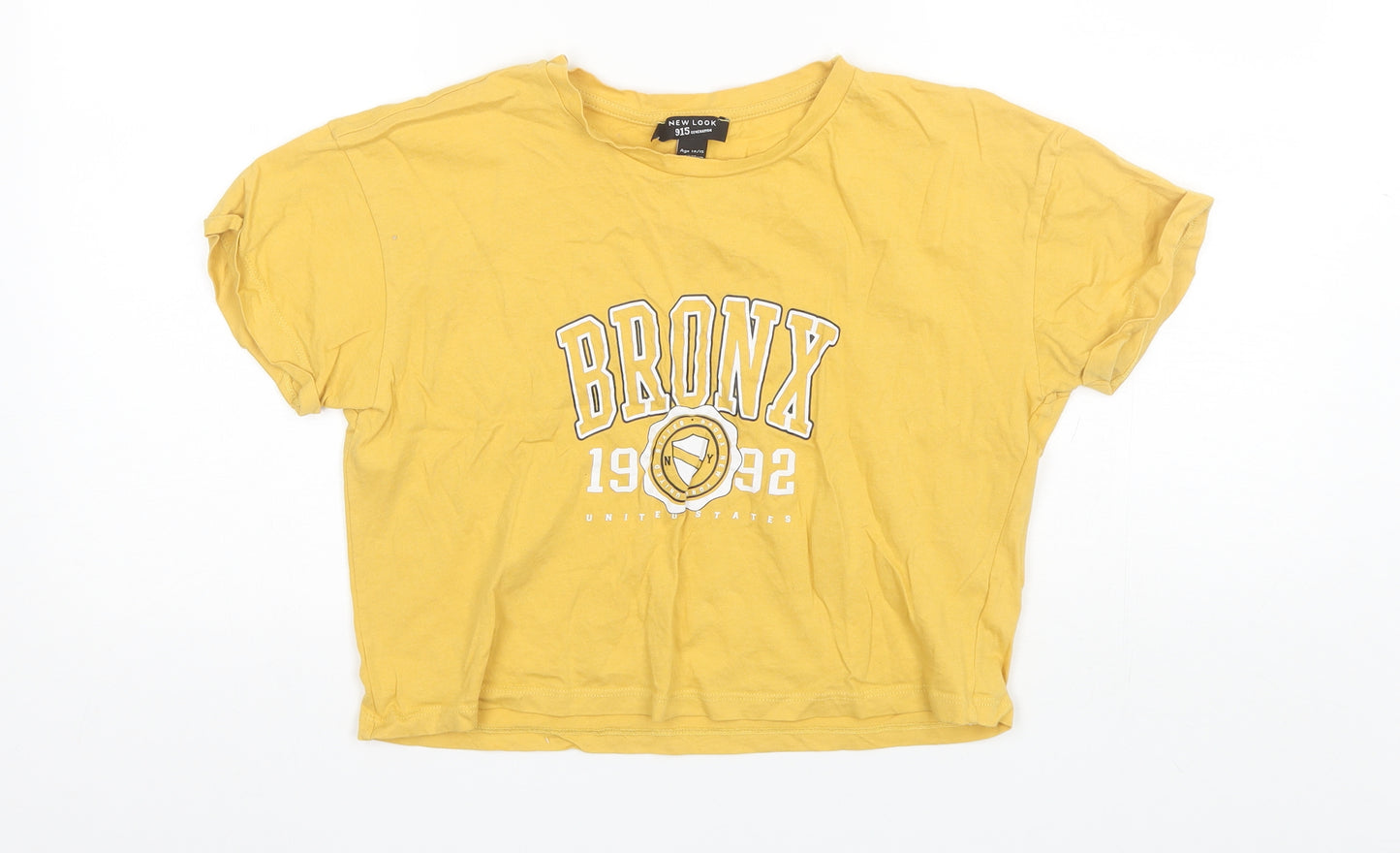 New Look Girls Yellow  Cotton Basic T-Shirt Size 14-15 Years Round Neck