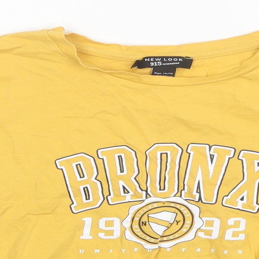 New Look Girls Yellow  Cotton Basic T-Shirt Size 14-15 Years Round Neck